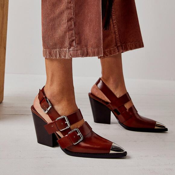 Free People Shoes - Free People Jeffrey Campbell Harley Leather Slingback Heel in Red/Brown US 8